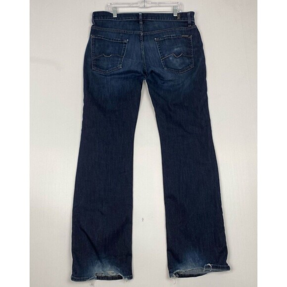7 For All Mankind Men's Blue Jeans Size 36 Blue Breett Stretch Distressed Bottom - Picture 2 of 12